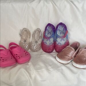 Baby girls shoe lot Pink Glitter Sneakers, glitter jelly shoes, pink crocs